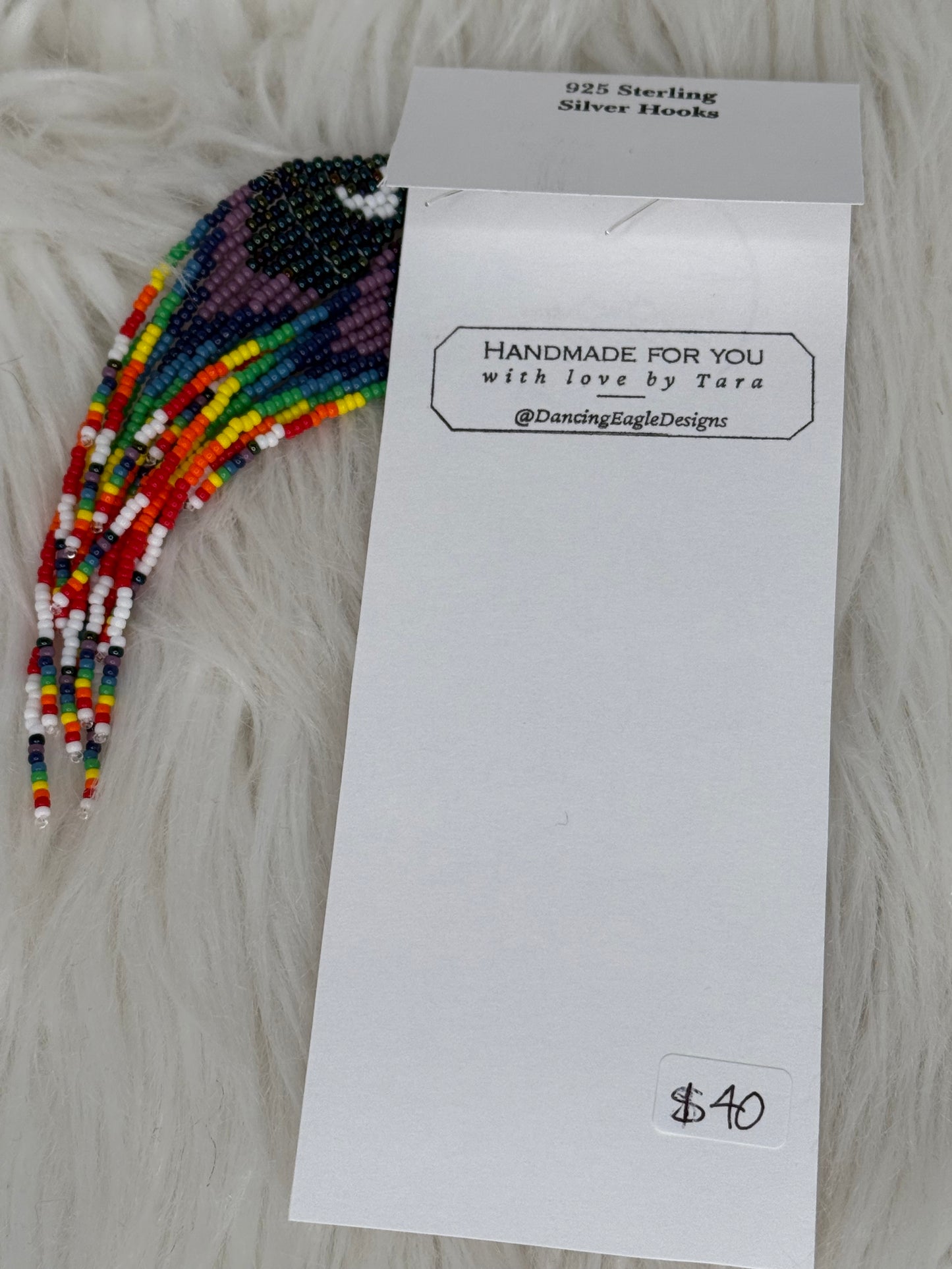 5.5" Crescent moon rainbow chakra fringe earrings