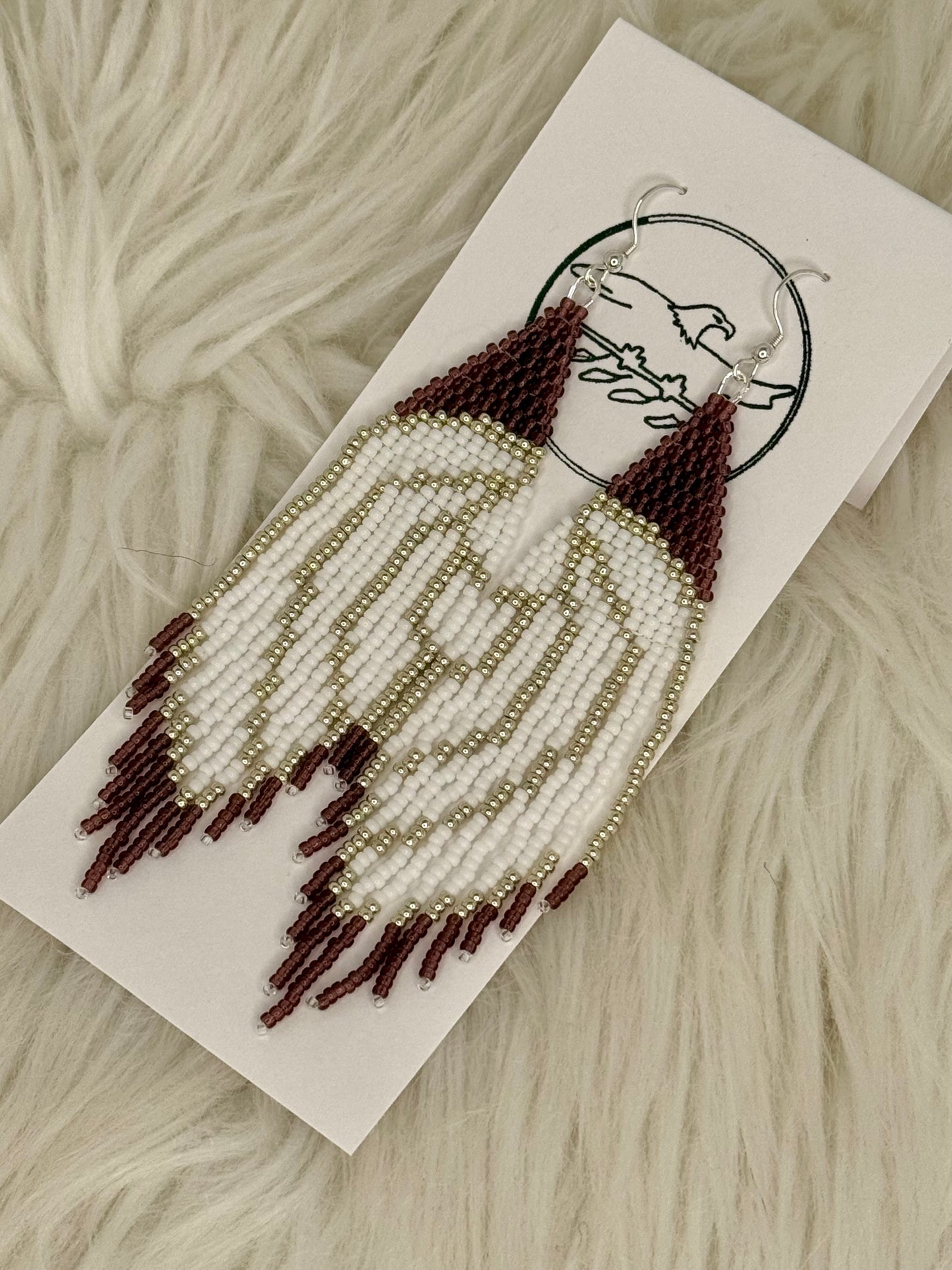 Beaded amethyst Guardian Angel Wing Earrings with silver and white