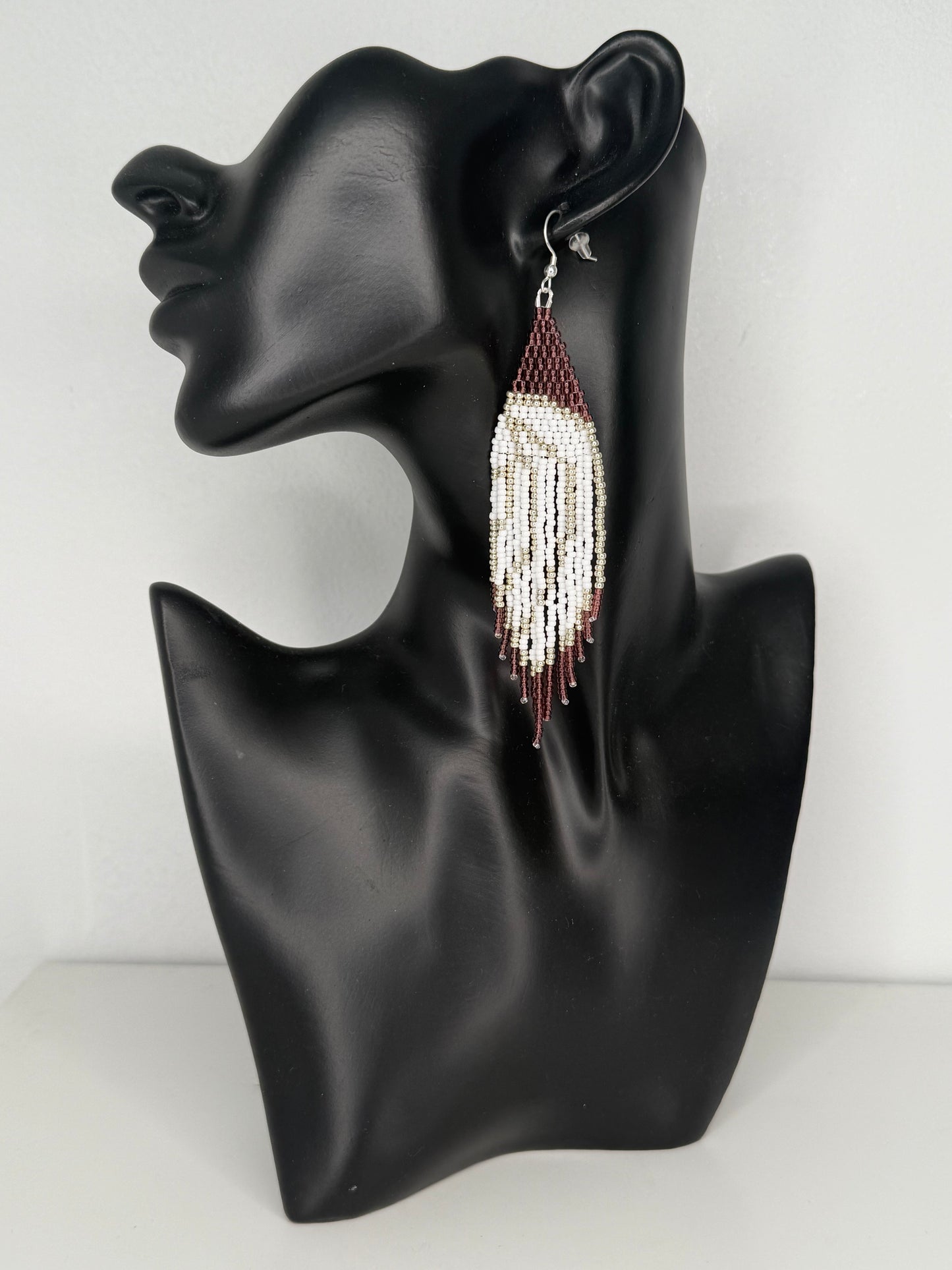 Beaded amethyst Guardian Angel Wing Earrings with silver and white