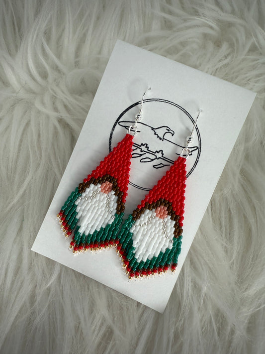 Gnome earrings with silver, red and green