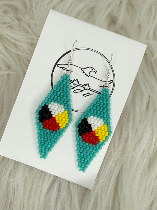 Medicine wheel earrings beaded with turquoise