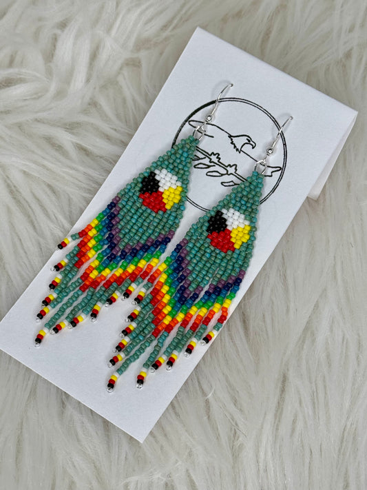 4.25" Medicine wheel with rainbow chakra fringe and turquoise