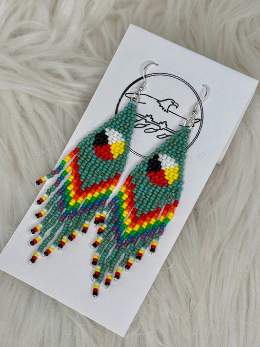 4.25" Medicine wheel with rainbow pride fringe and turquoise