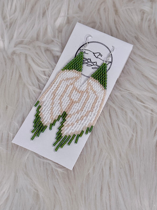Beaded green Guardian Angel Wing Earrings with pearl and white
