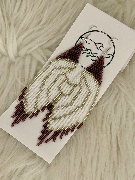 Beaded amethyst Guardian Angel Wing Earrings with silver and white